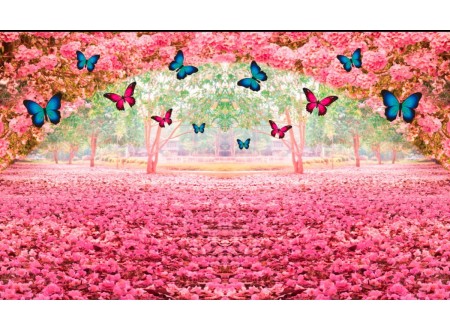 TECIDO SUBLIMADO JARDIM DE BORBOLETAS - PAINEL PARA MESA DO BOLO